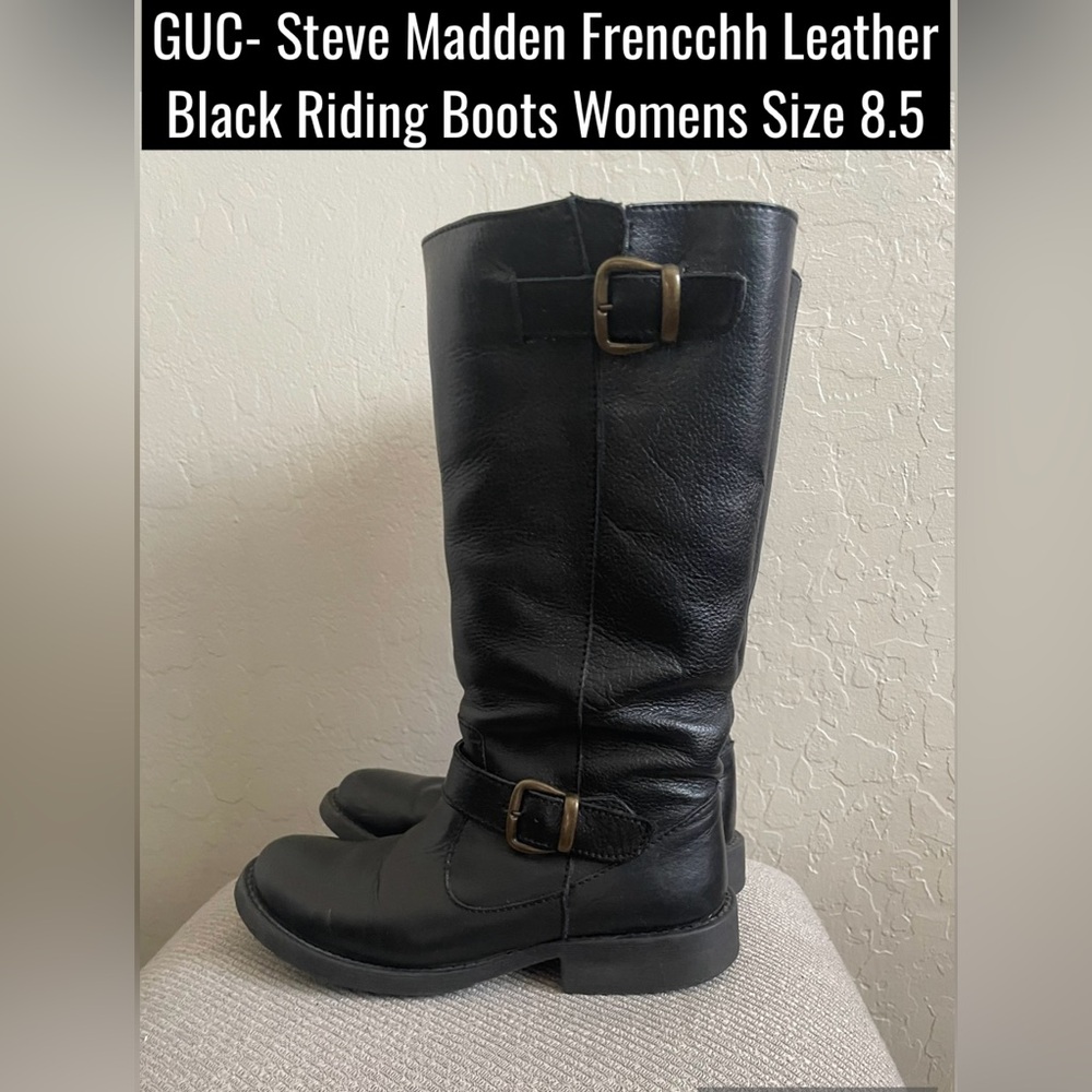 GUC- Steve Madden Frencchh Leather Black Riding Boots Womens Size 8.5